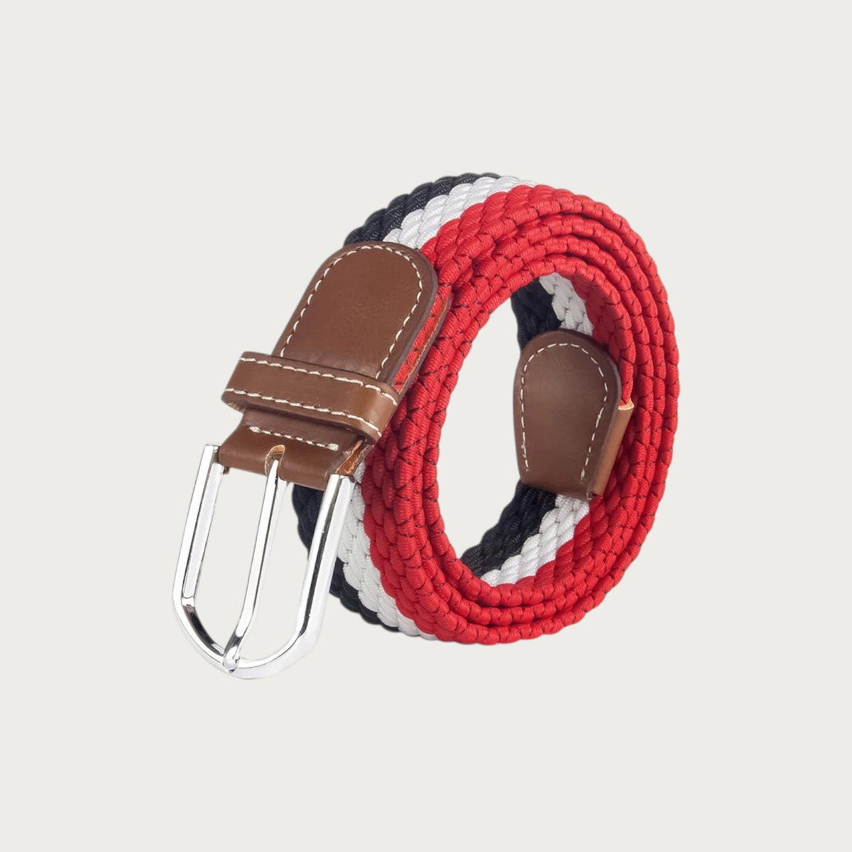 Ceinture tressée Ceintura Fabrizio tricolore rouge blanc bleu avec boucle à ardillon en métal et détails en cuir