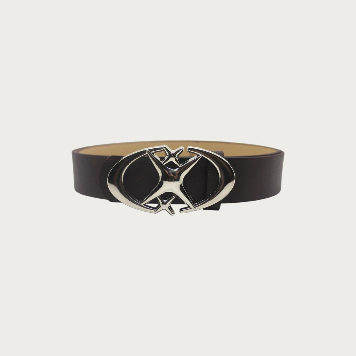 Ceinture Ceintura Varese en similicuir marron avec boucle ovale argentée ornée d'une étoile et d'une croix style Y2K