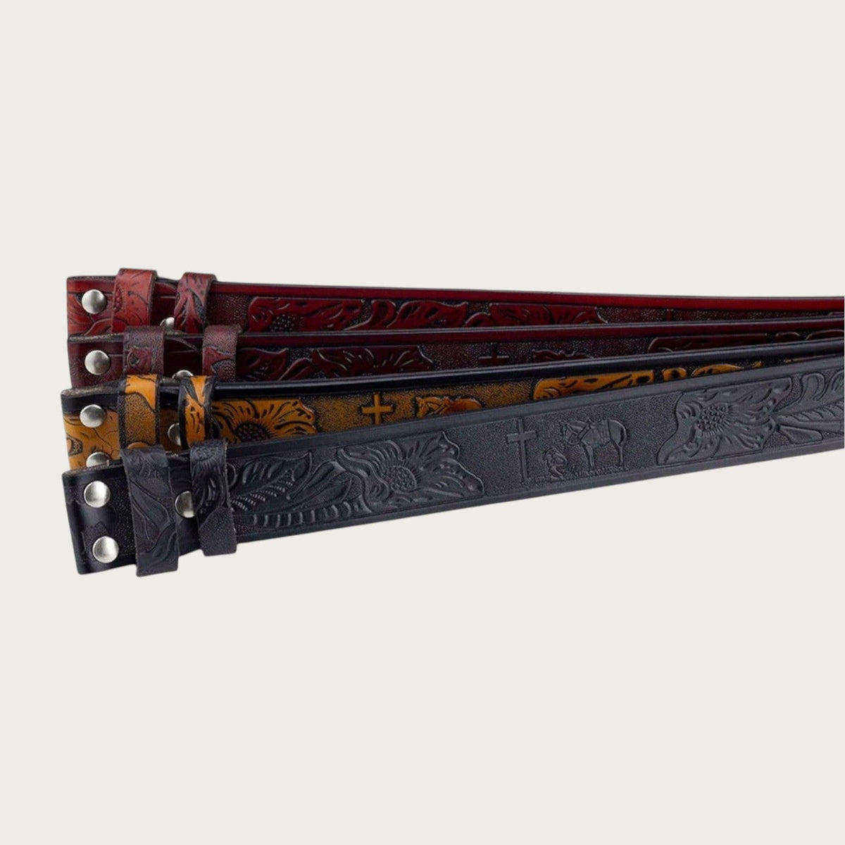 Ceintures western Ceintura en croûte de cuir gaufré avec motifs de cavaliers et croix, disponibles en plusieurs coloris
