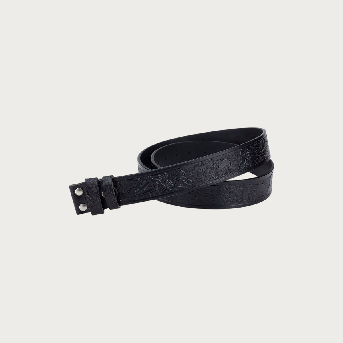 Ceinture western Ceintura pour homme en croûte de cuir noir avec motifs gravés et détails de croix