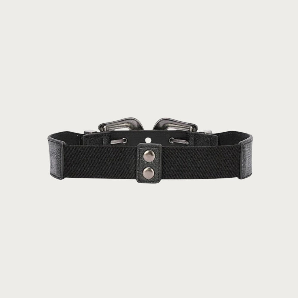 Ceinture Ceintura élastique noire pour femme avec double boucle western en métal argenté style vintage