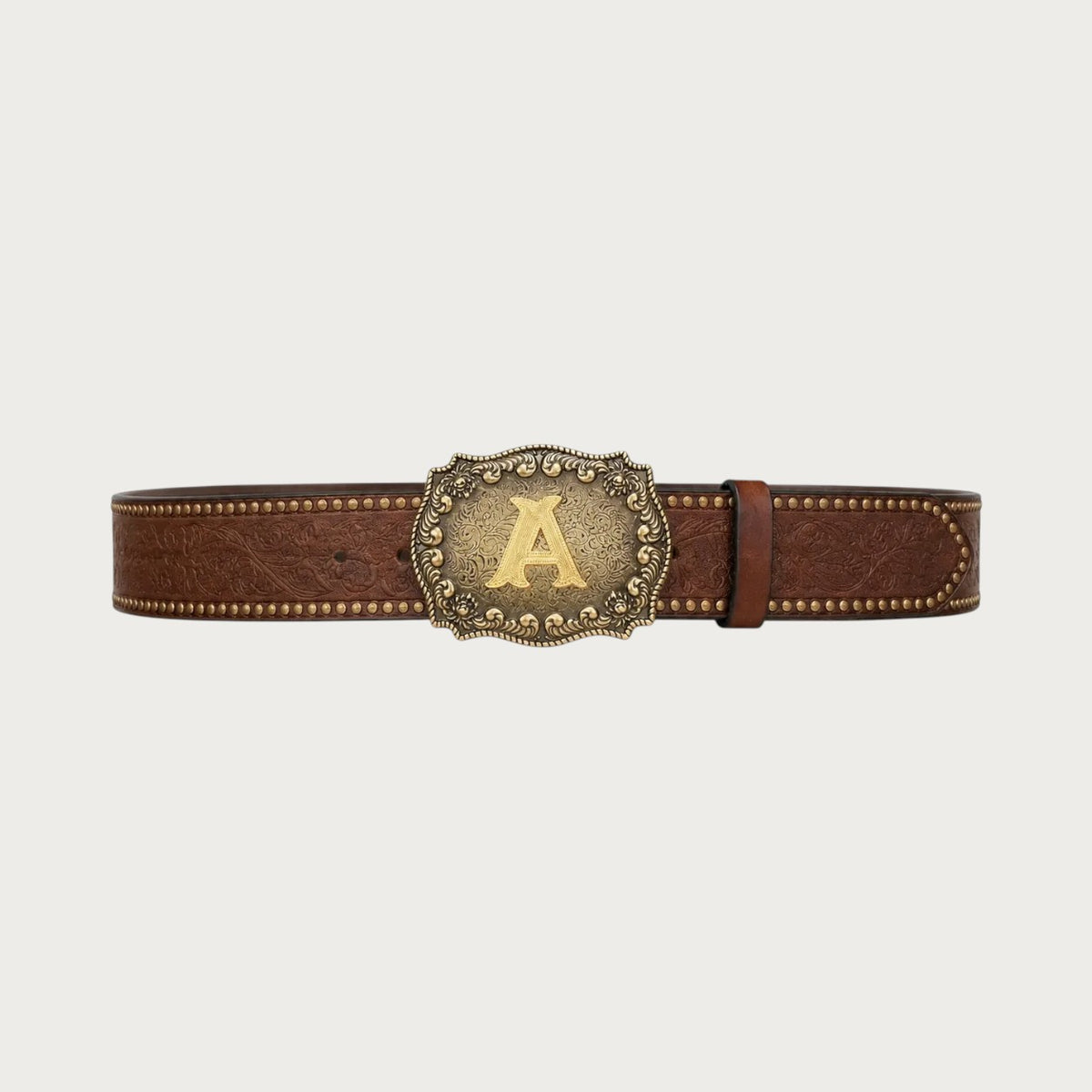 Ceinture western Ceintura en similicuir marron gaufré avec boucle rectangulaire dorée ornée d'une initiale A gravée