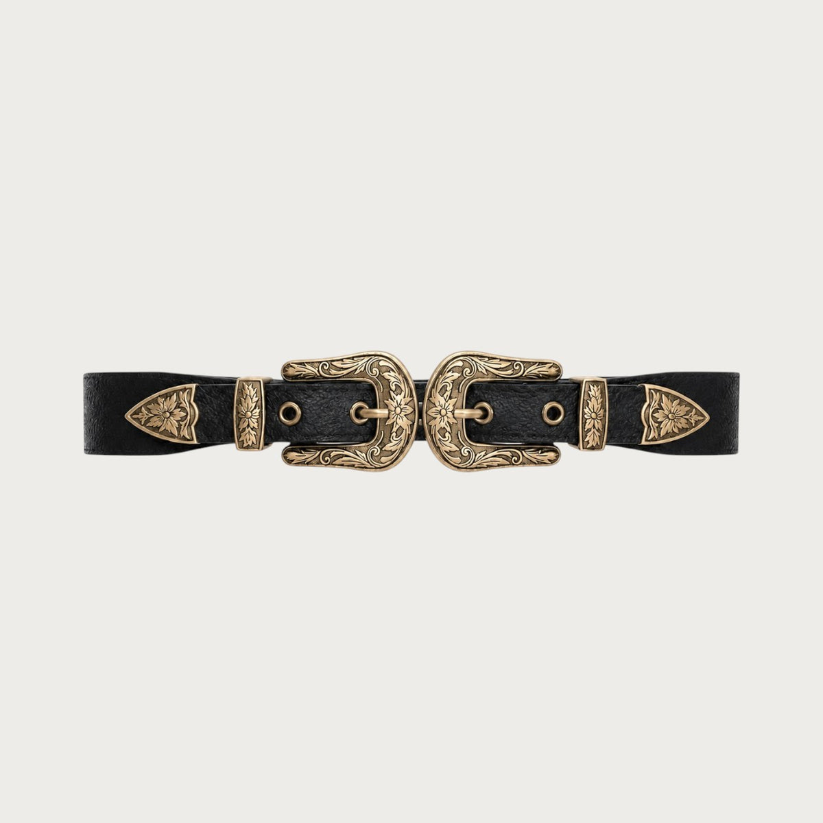 Ceinture Ceintura Allegria noire élastique avec double boucle western dorée à motifs floraux gravés