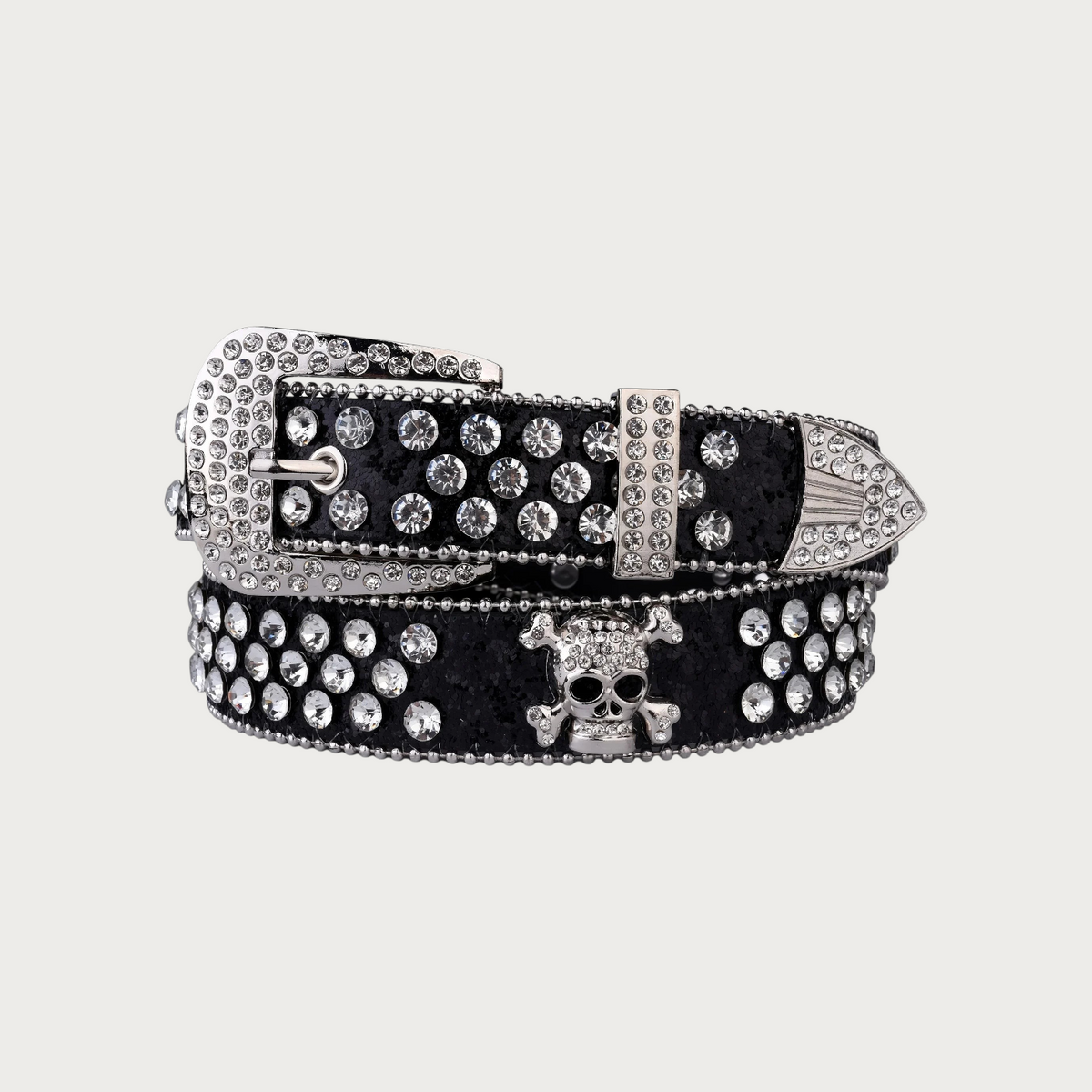 Ceinture Ceintura western pour femme en similicuir noir cloutée de strass avec boucle ornée d'une tête de mort