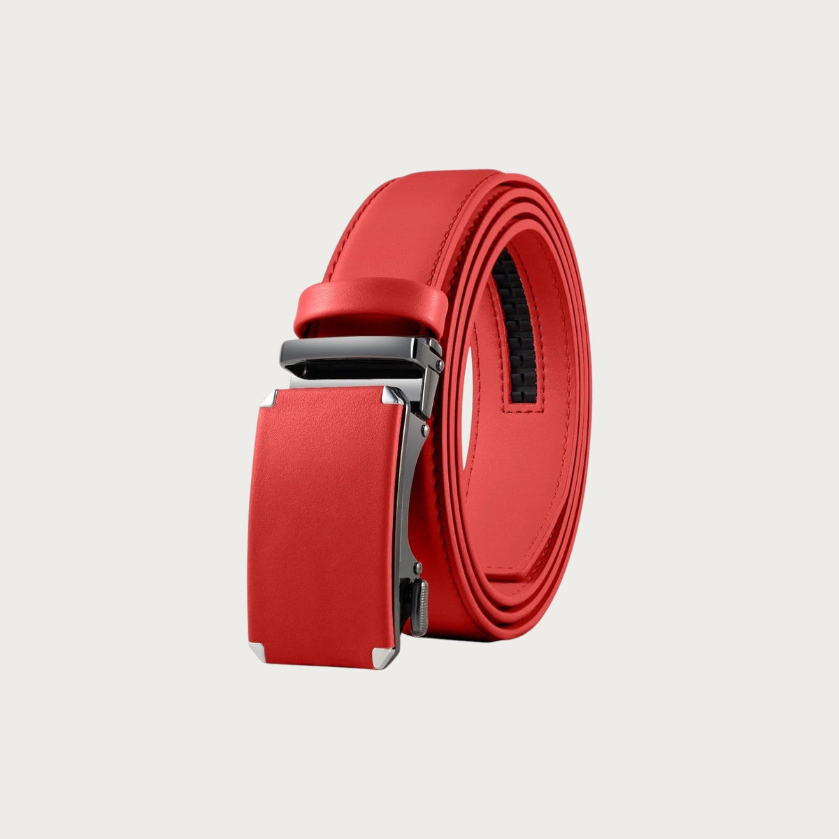 Ceinture Ceintura Valerio rouge en cuir de vachette avec boucle automatique en métal brossé pour costume homme