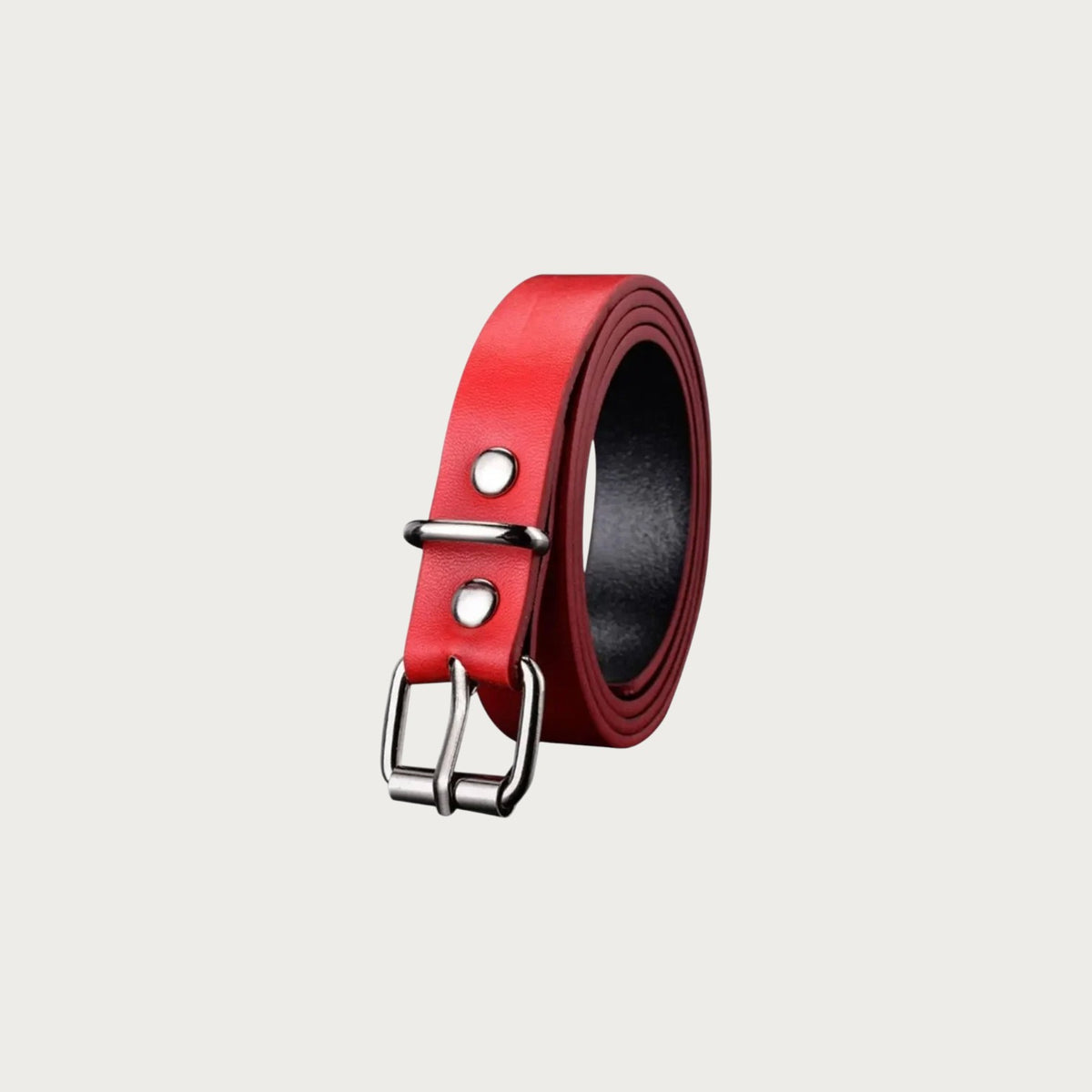 Ceinture Ceintura pour enfant en similicuir rouge enroulée, boucle ardillon rectangulaire argentée