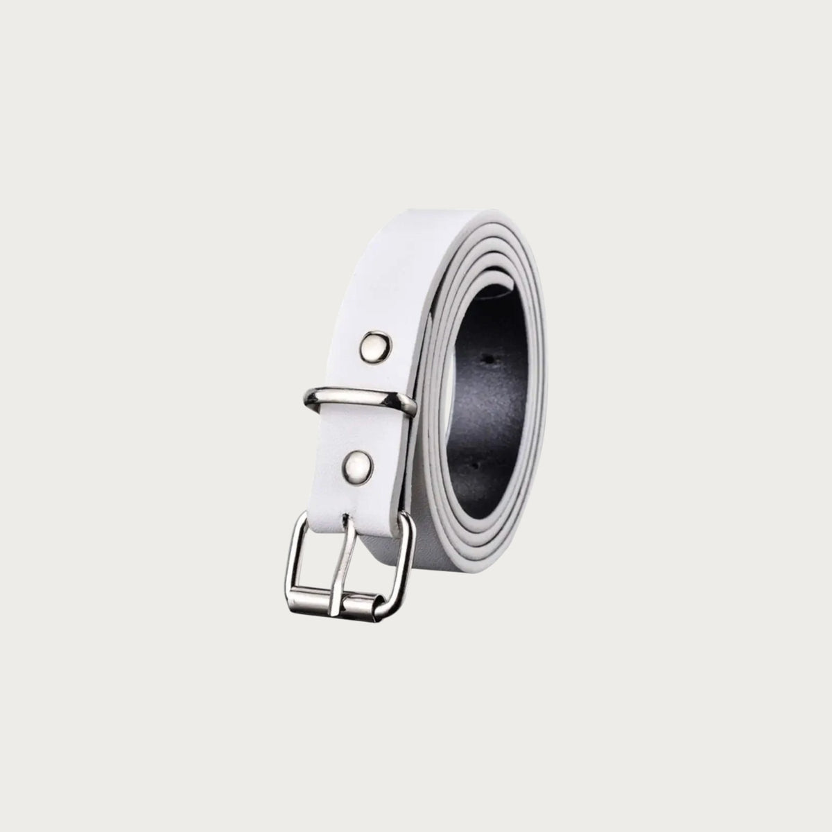Ceinture Ceintura pour enfant en similicuir blanc enroulée, boucle ardillon argentée et rivet de passant